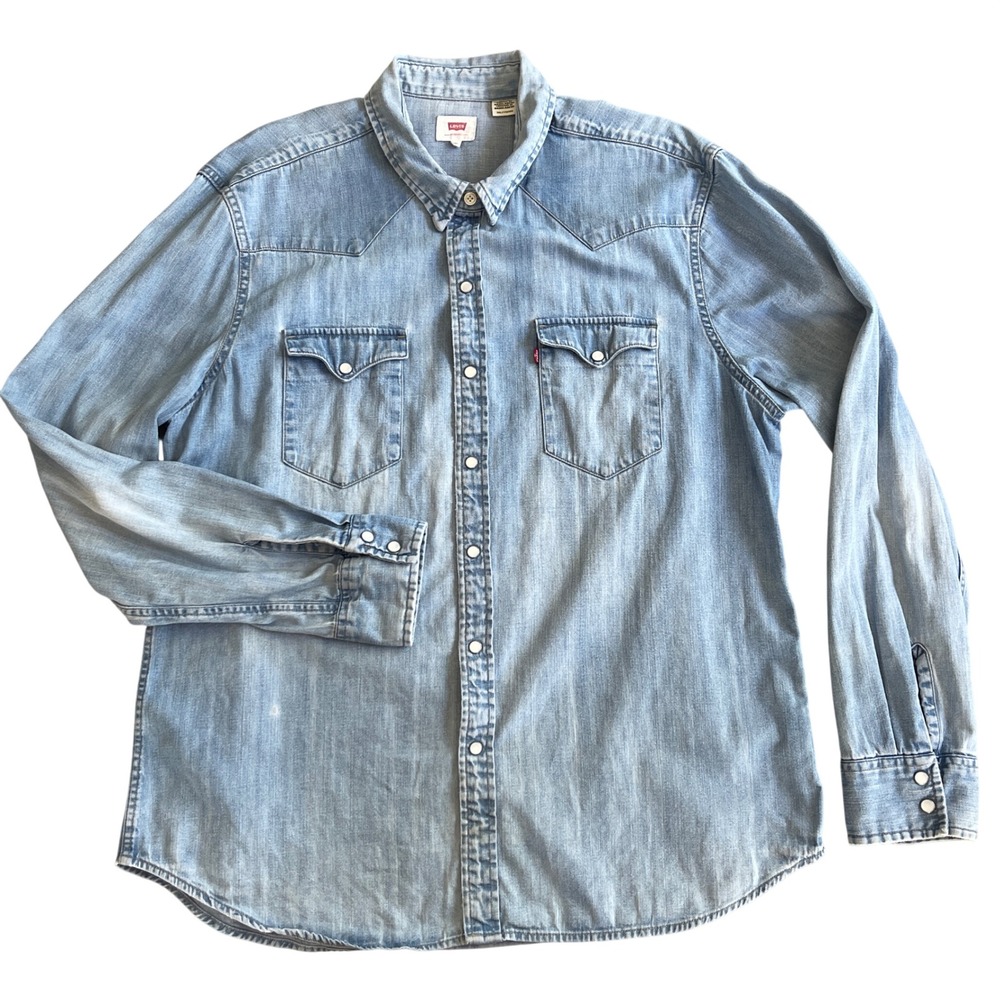 Levi's Iconic Western Denim Long Sleeve Snap Shirt Women XXL Light Vintage Wash - Picture 14 of 15